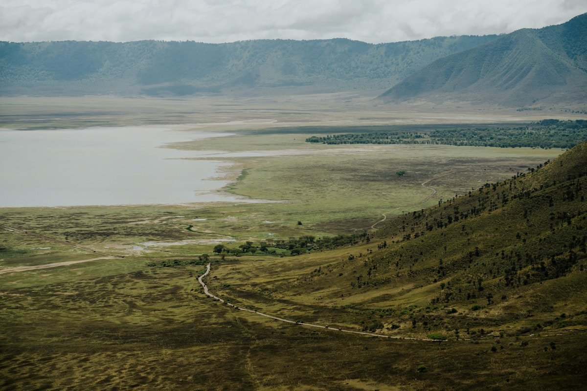 Vast landscape of the Ngorongoro Crater area, Tanzania, near Olduvai Gorge