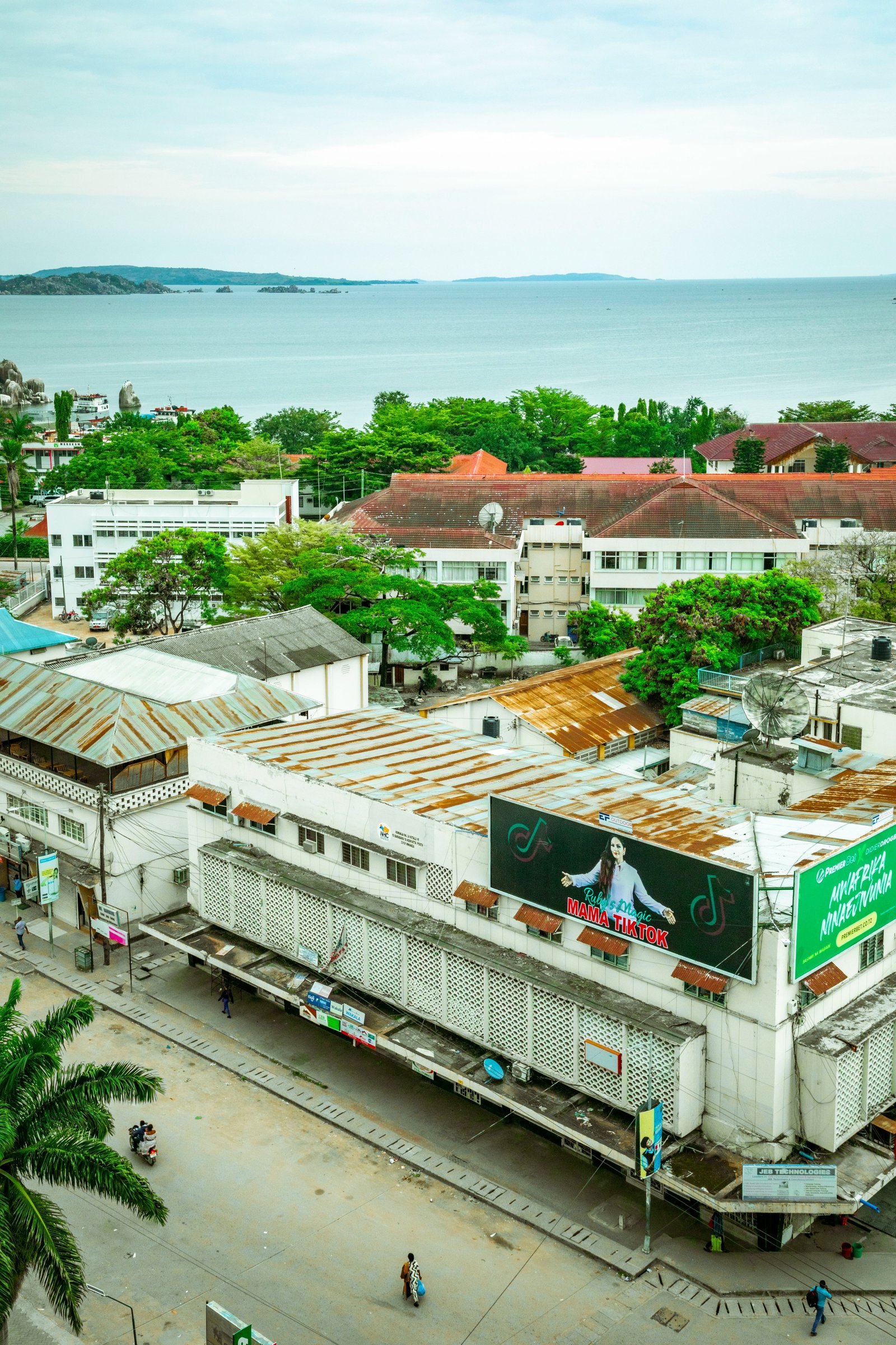 Aerial view of Mwanza city and Lake Victoria waterfront, Tanzania