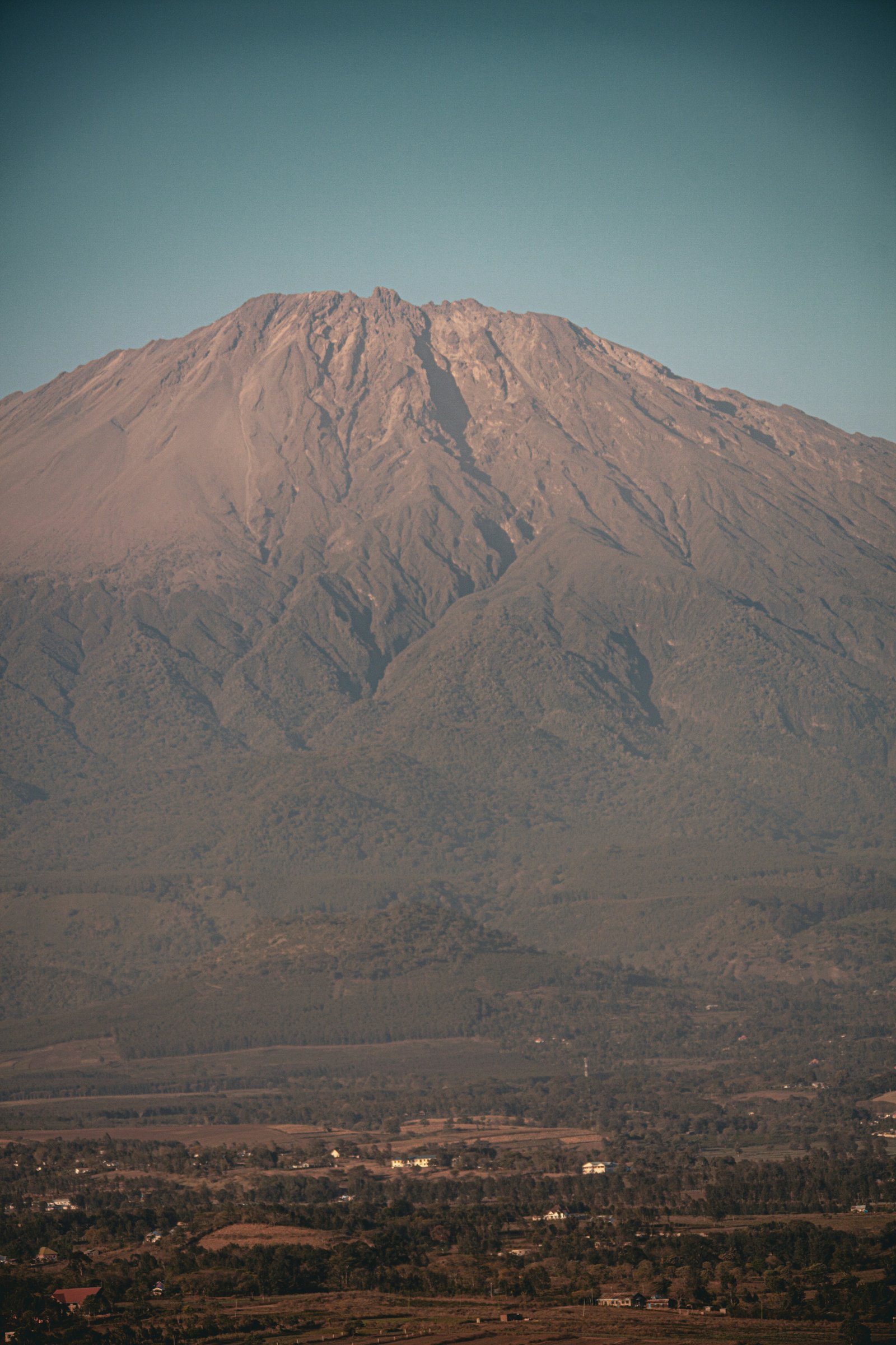 Mount Meru volcanic peak rising above Arusha, Tanzania
